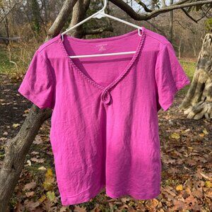 Lands' End Pink V-Neck Cotton Short-Sleeved Tee